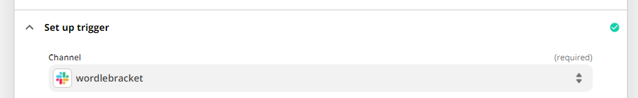 screenshot of Zapier trigger with Slack channel name set