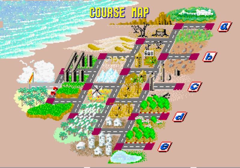 The Outrun map is a branch tree-like structure, with 1 start and 5 endings (10 branches).