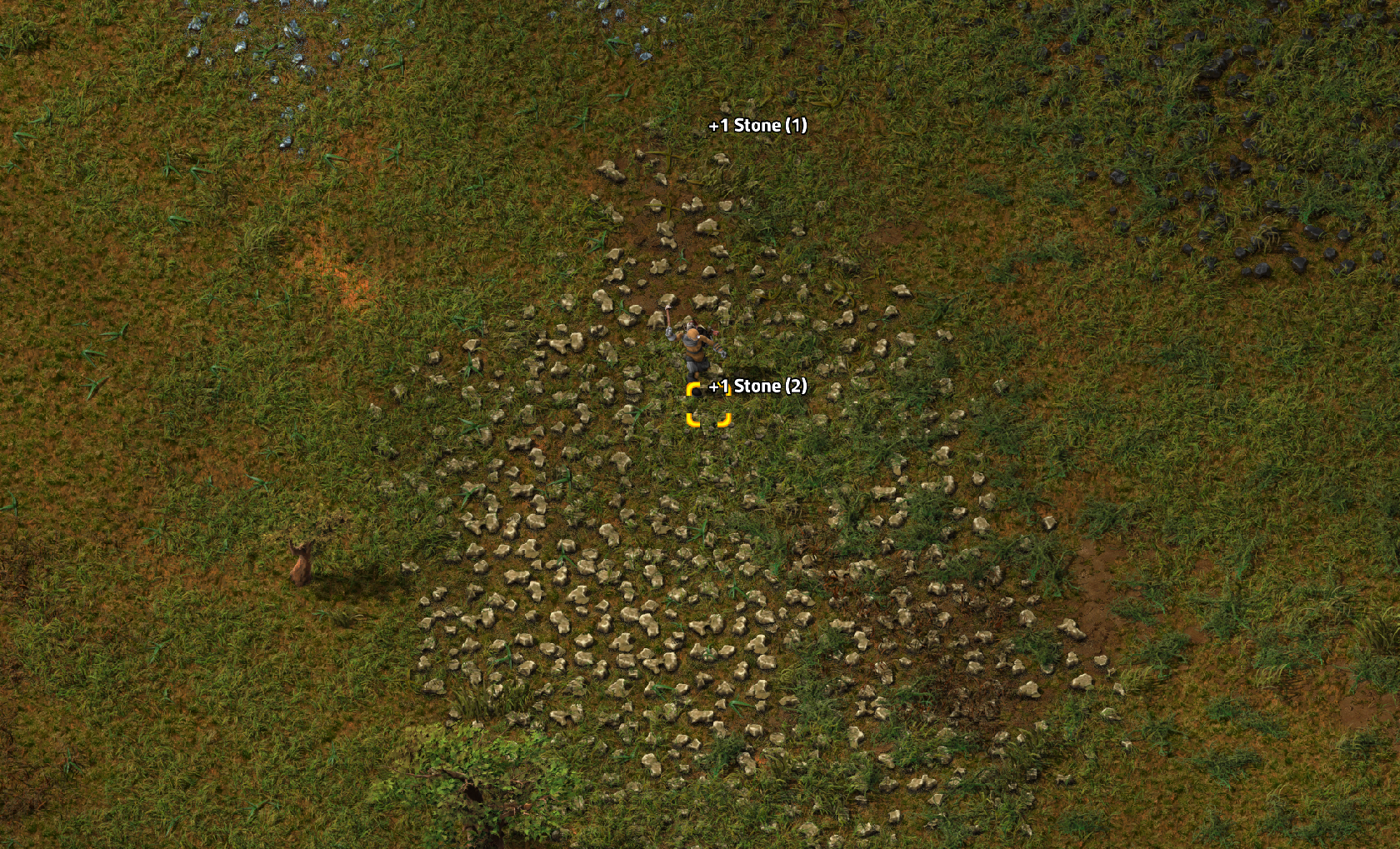 Factorio screenshot of player mining stone