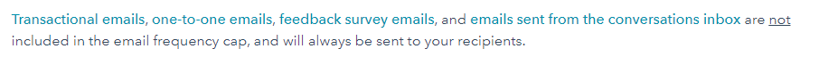 screenshot of Hubspot warning email frequency caps only apply to marketing emails